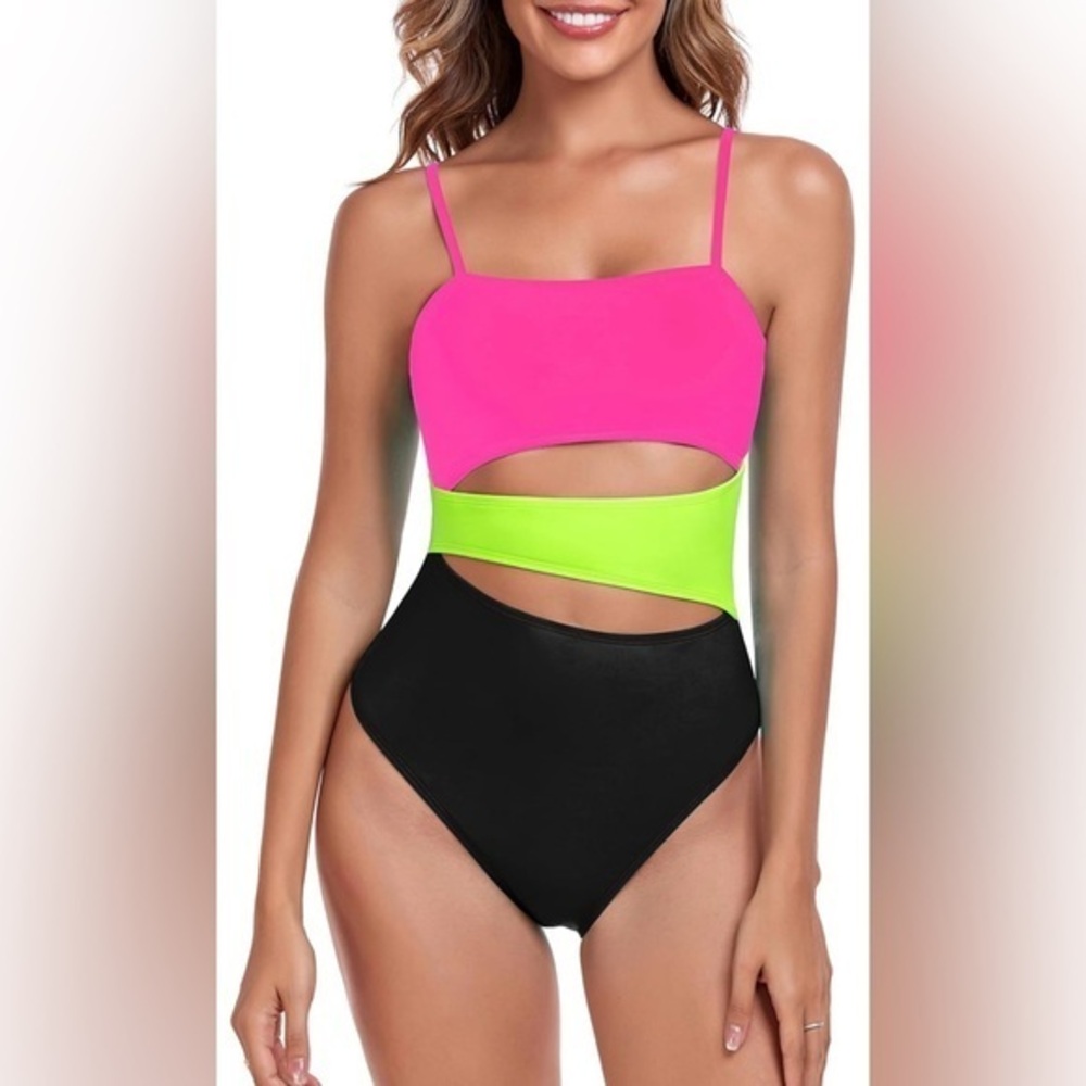 Relleciga Women's Geometric Cutout Bathing Suits Adjustable Straps Bandeau XL